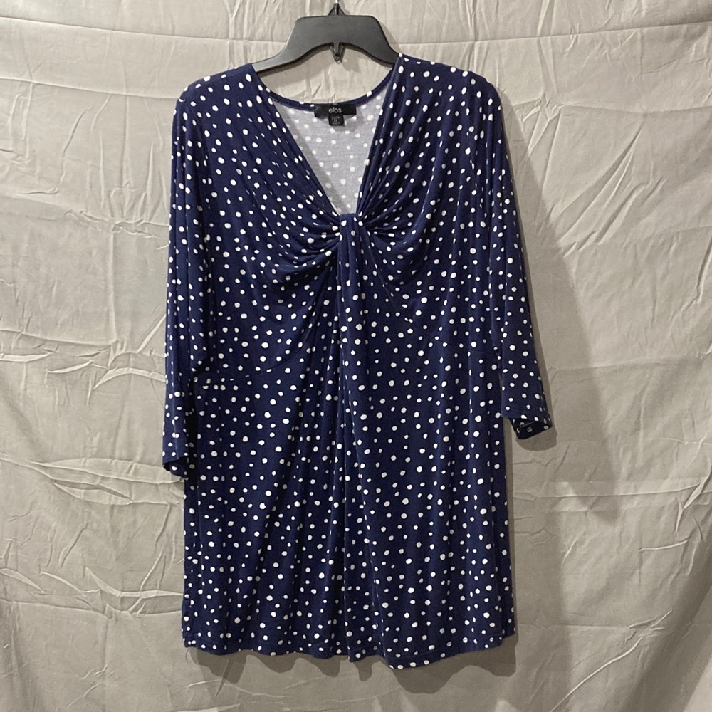 Ellos Navy and White Polka Dot Top